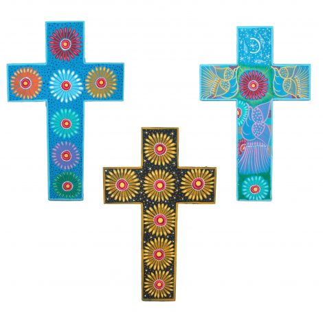 NA144 - Large Hand Painted Wood Cross #5 - Image 5