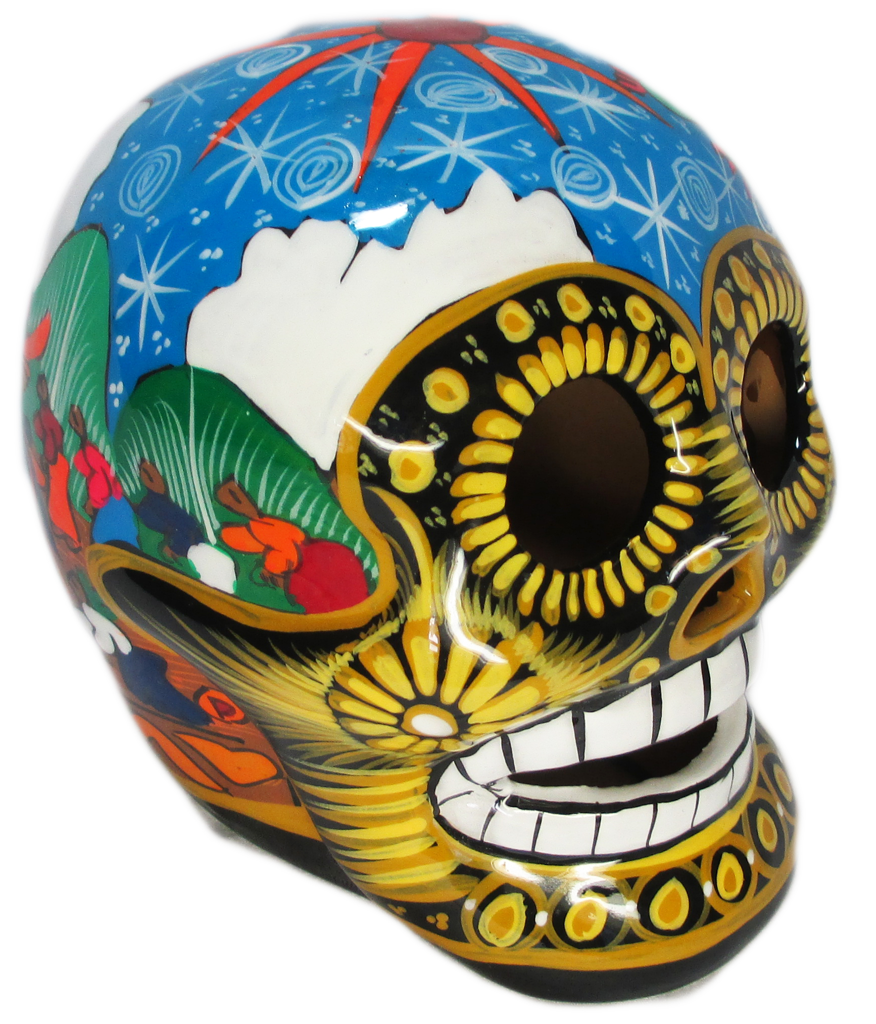 Hand Painted Clay Sugar Skull Sculpture Day of the Dead halloween