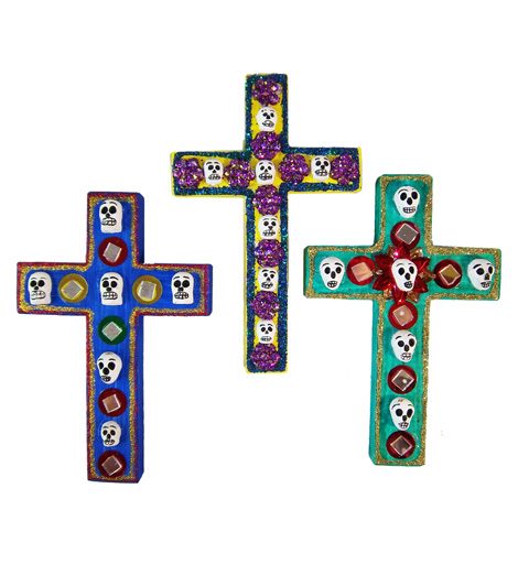 NA149 - Wood Cross with Skulls